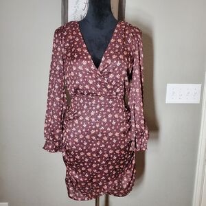 NWT Wrap Front Floral Ruched Mini Dress by NSR/Napean Sea Road Size Medium